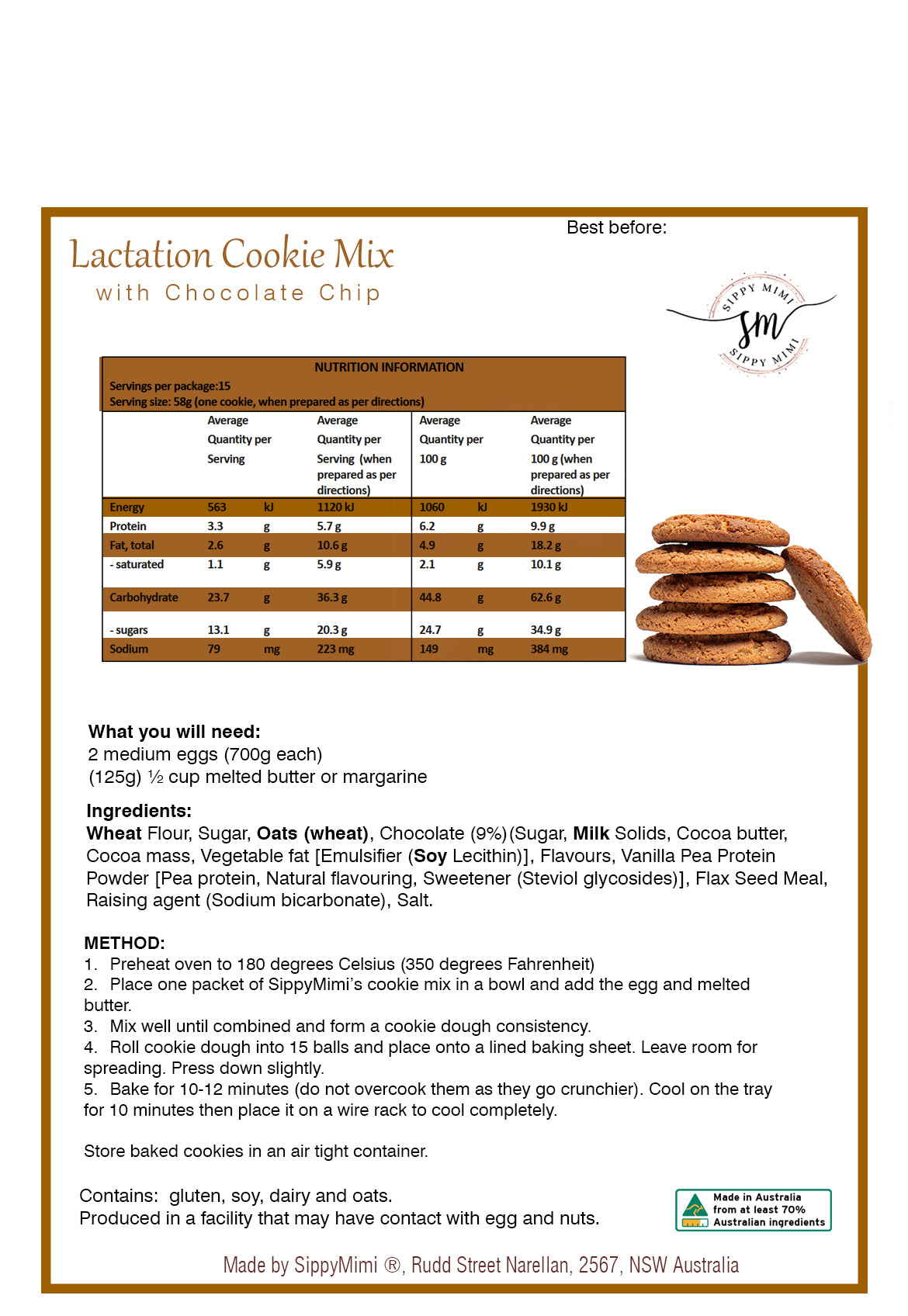 Lactation Cookie Mix with chocolate Chip- With love for breastfeeding and pumping mums